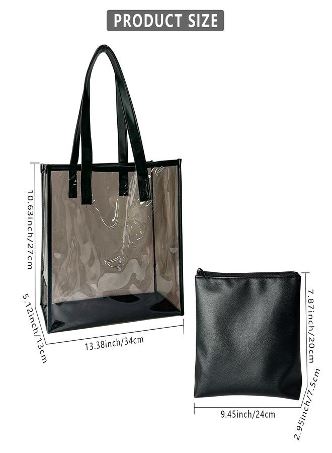 TotePrint clear pvc tote bag with fabric bottom with Leather Pouch Clear Beach Tote Bag for Swimming Pool Gym Summer Vacation Essentials - Image 2
